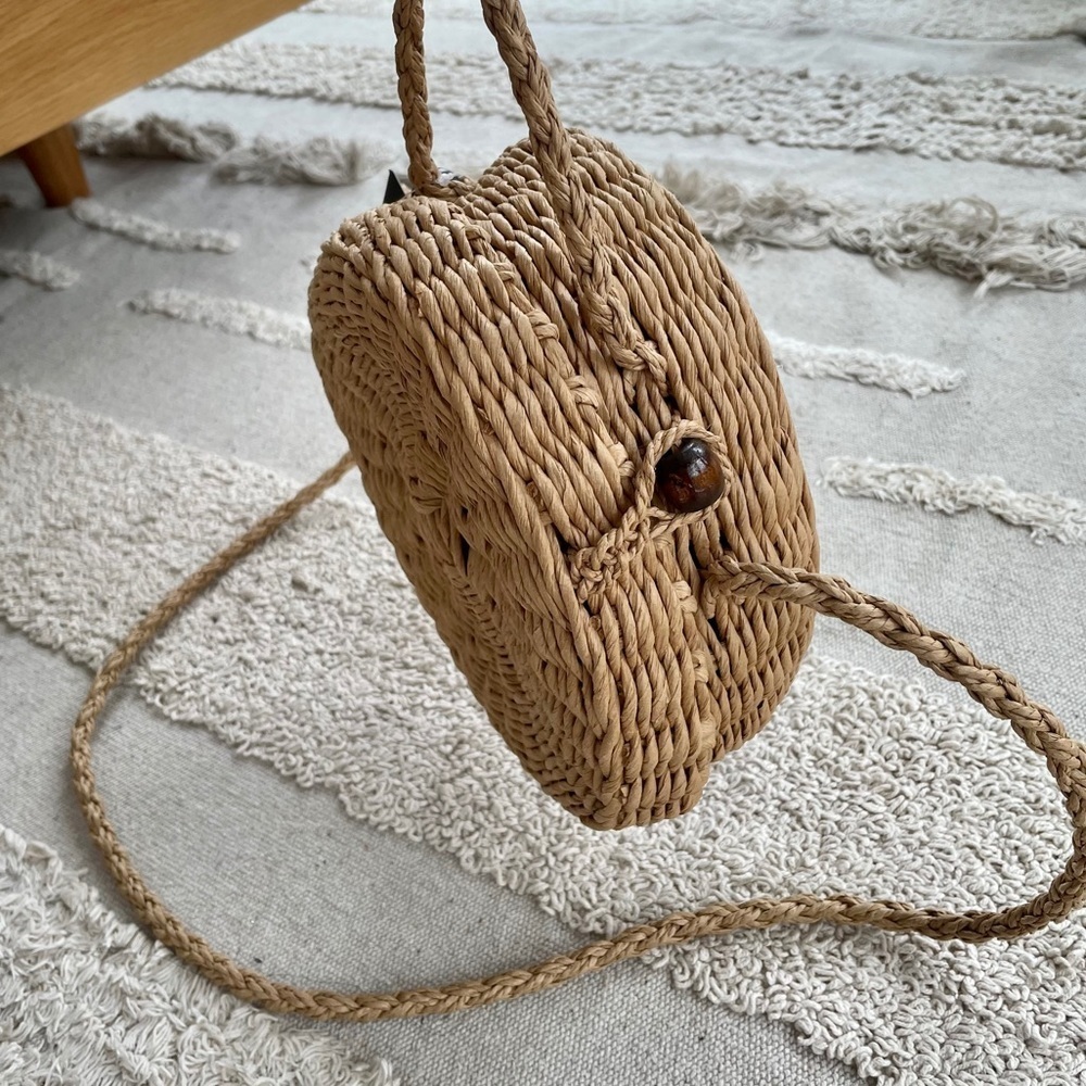STRAW ROUND CROSSBODY BAG WITH TOP HANDLE - Picture 5 of 14
